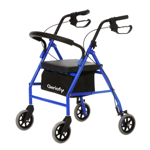 Déambulateur pour personnes âgées | 4 roues | Freins sur le guidon | Pliable | Bleu