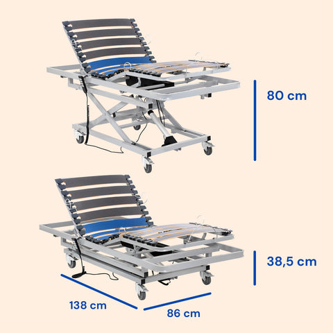 Cama articulada hospitalaria de carro elevador con colchón viscoelástico Professional V3 - 90x190 cm