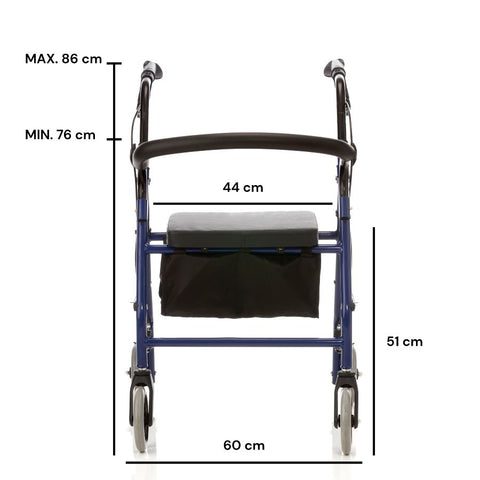 Déambulateur | 4 roues | Freins sur levier | Pliable | Bleu