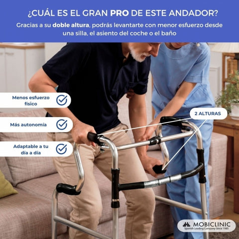Andador plegable sin ruedas doble empuñadura