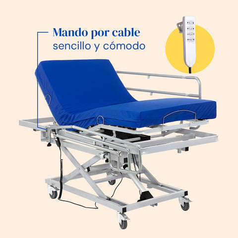 Lit articulé hospitalier à chariot élévateur avec matelas viscoélastique Professional V3 et barrières - 105x190 cm