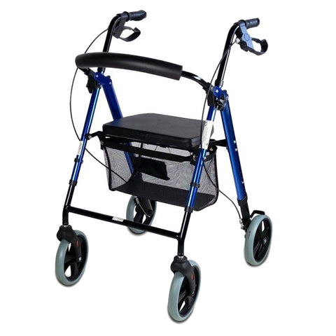 Déambulateur pliable Rollator avec 4 grandes roues couleur bleue