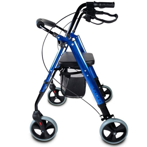 Déambulateur pliable Rollator avec 4 grandes roues couleur bleue