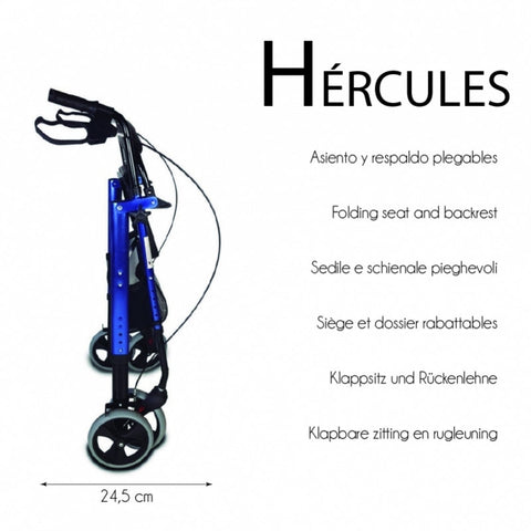 Déambulateur pliable Rollator avec 4 grandes roues couleur bleue