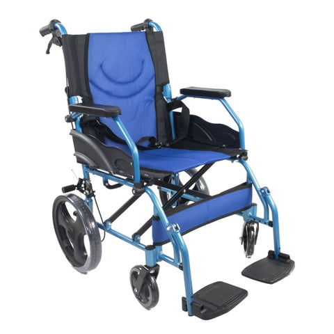 Fauteuil roulant pliant en aluminium avec freins à levier bleu