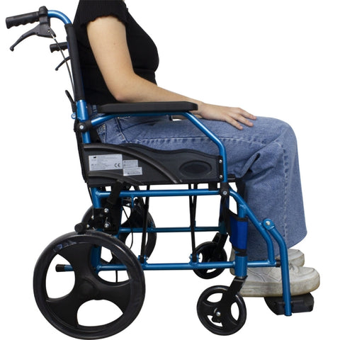 Fauteuil roulant pliant en aluminium avec freins à levier bleu