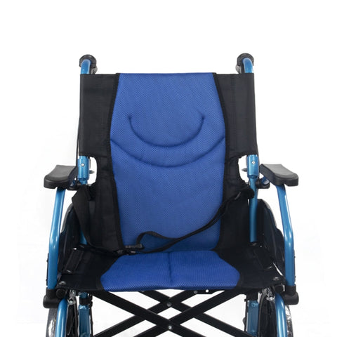 Fauteuil roulant pliant en aluminium avec freins à levier bleu