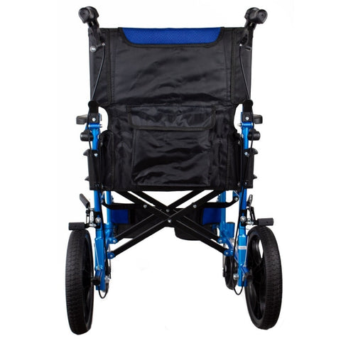 Fauteuil roulant pliant en aluminium avec freins à levier bleu