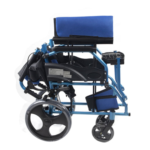 Fauteuil roulant pliant en aluminium avec freins à levier bleu