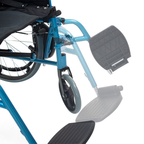 Fauteuil roulant pliant avec dossier divisé et accoudoirs rabattables couleur bleue