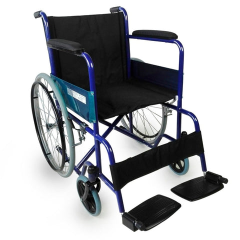 Fauteuil roulant pliant avec grandes roues bleues