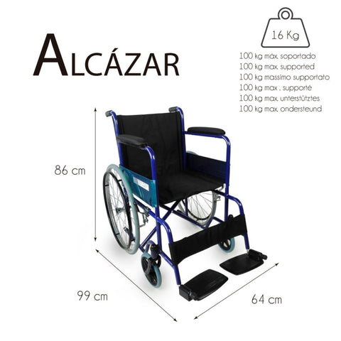 Fauteuil roulant pliant avec grandes roues bleues