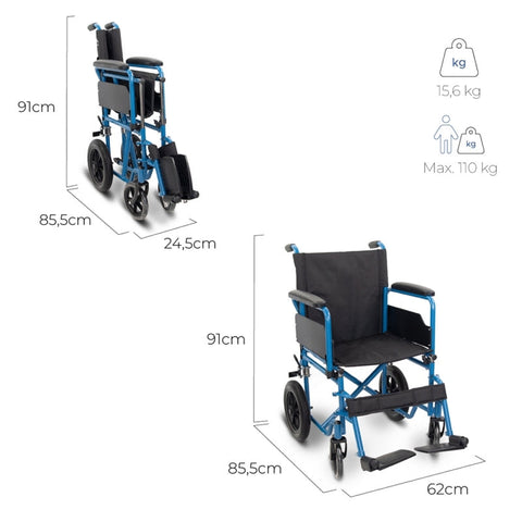 Fauteuil roulant pliant à petites roues coloris bleu